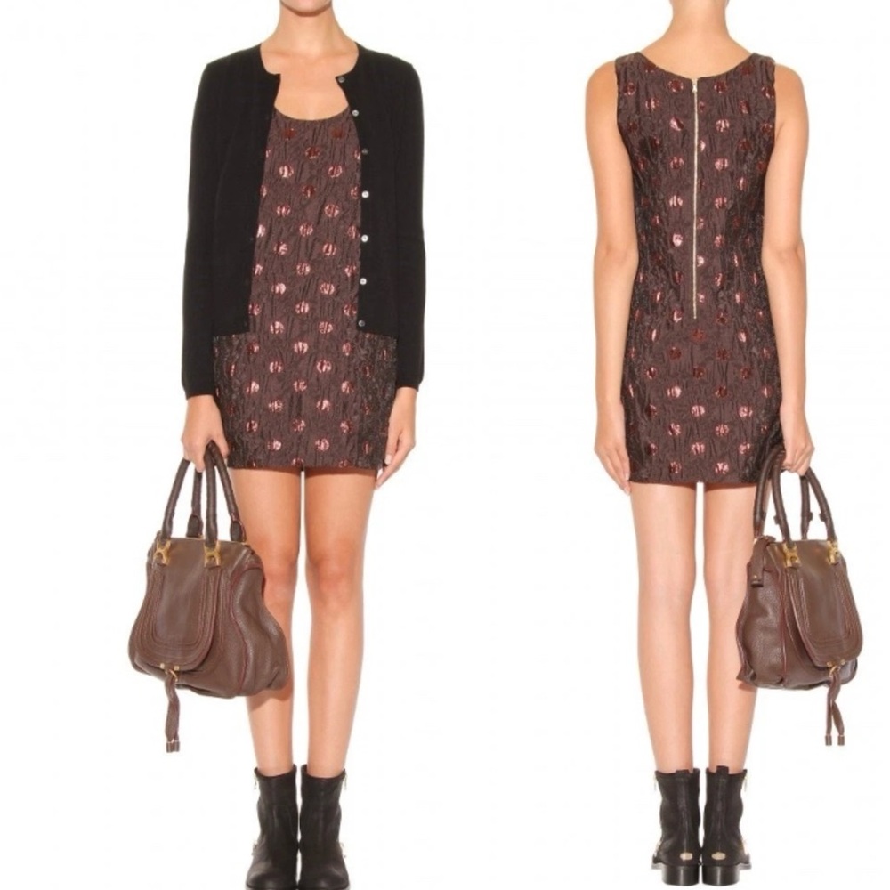 Marc By Marc Jacobs. Copper & Bronze Dotted Sheath Dress — size 2
